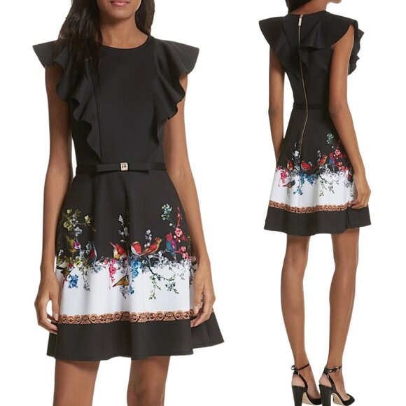 Ted Baker - Women’s ‘Opulent Fauna’ Ruffled A-Line Dress - Black, Size 2 (6 US) - Picture 1 of 17
